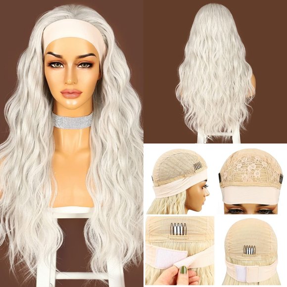 Platinum Blonde Headband Wigs - Picture 1 of 2